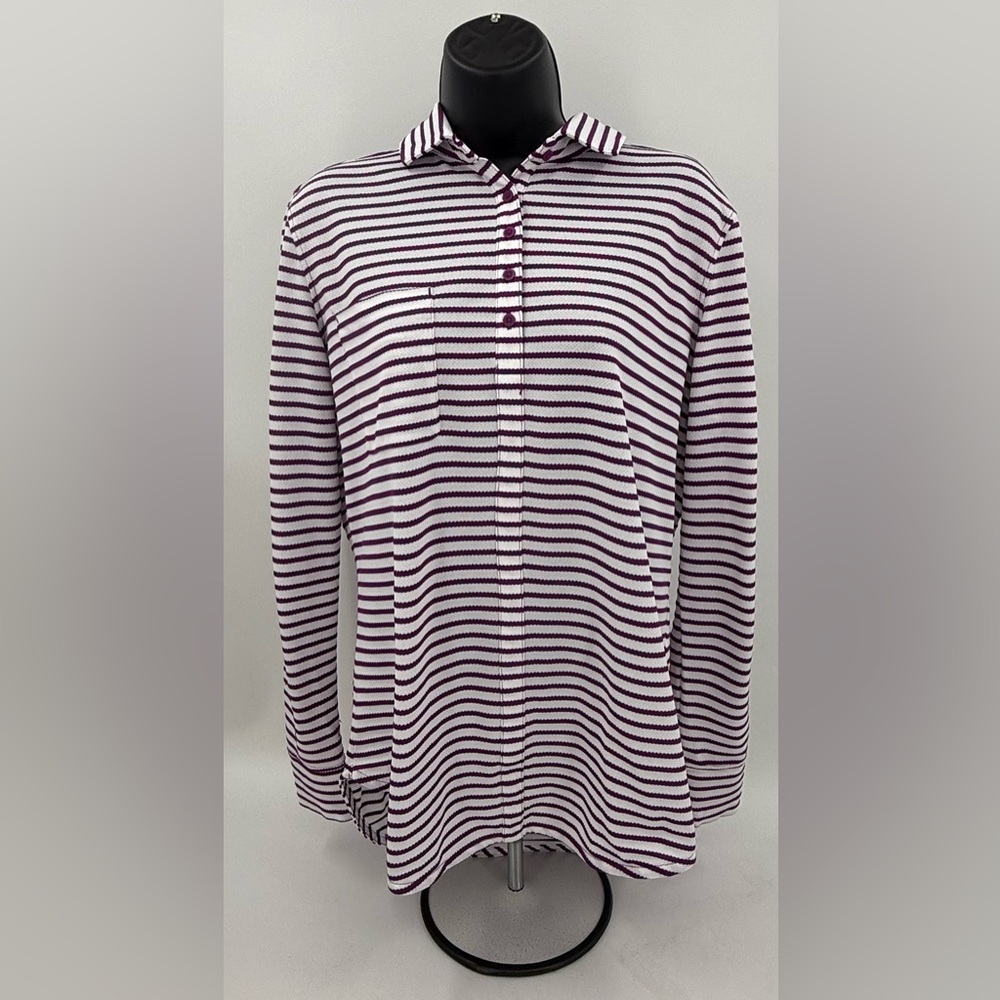 Columbia Golf Shirt Plum & White Stripes Omni Wick Long Sleeves Women’s Med NWOT